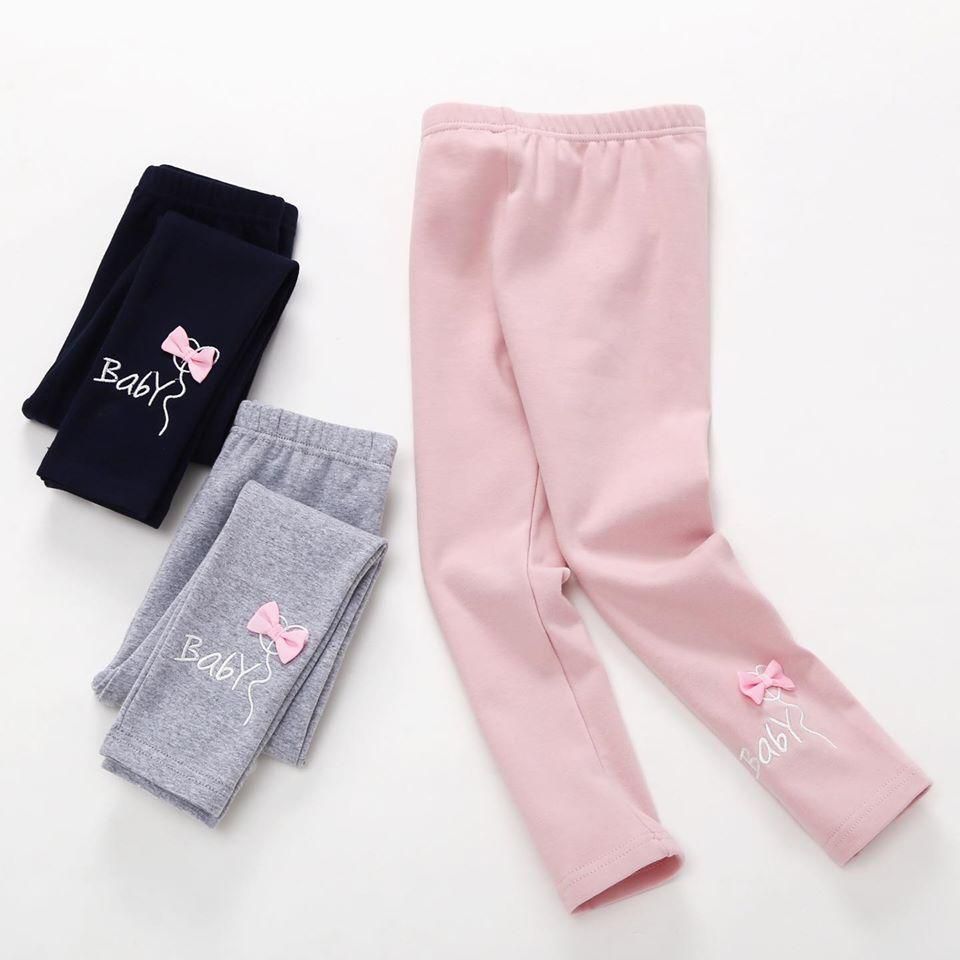 Girls Pants Solid Color Casual Little Bow Legging 2-8Y - 6 Sizes (3 Colors)