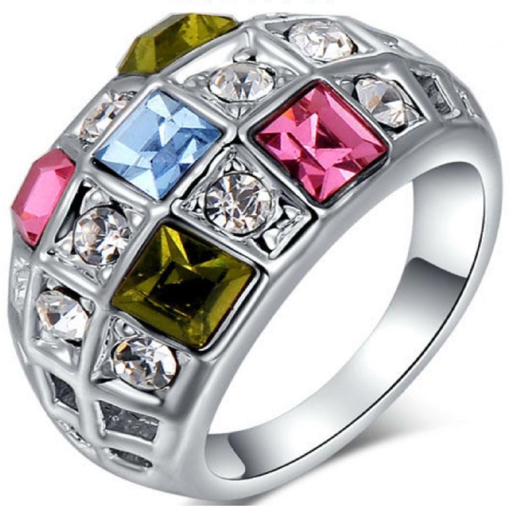 Platinum Plated Ring with Colored Austrian crystals Size 8