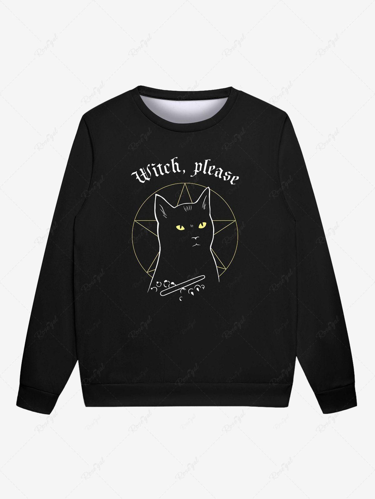 Gothic Cat Pentagram Letters Print Sweatshirt For Men - 6xl