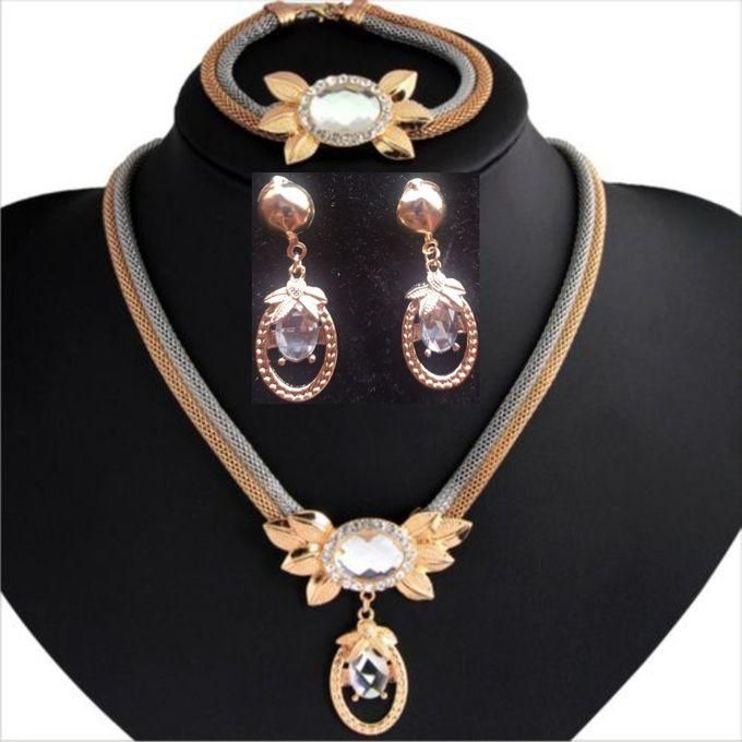 Gold Necklace, Earrings, Ring, Bracelet, Jewelry Set (3 In1)