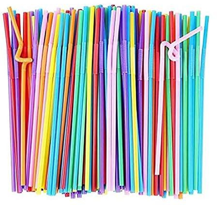 Pack of 100 Colourful Drinking Straws - Long and Flexible - Disposable - Ideal For Parties, Bars, Drinks, Smoothies - Useful For Arts And Crafts, One Size