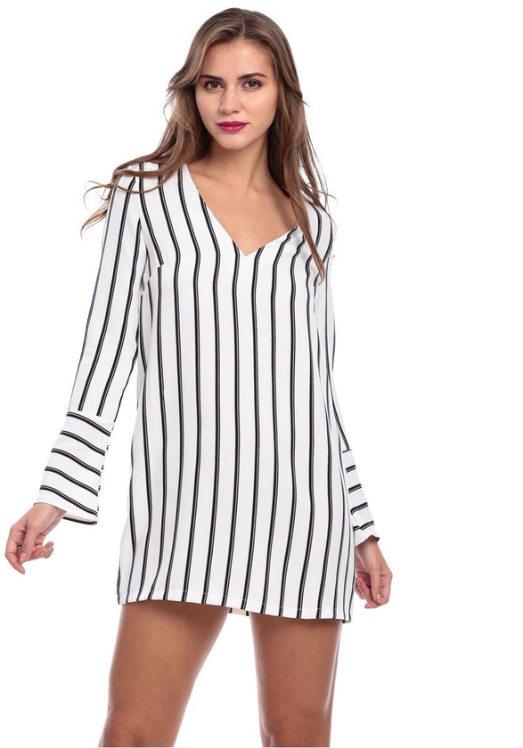 MISSGUIDED DD907401 Stripe Shift Dress for Women - White