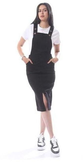 Andora Casual Sleeveless Dress With Front Slit - Black