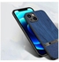 Shockproof Wood Grain Skin PU and TPU Shockproof Luxury Phone Case for iPhone 14 Plus (Blue)
