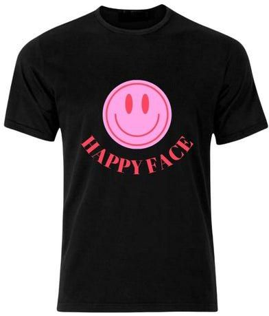 Happy Face Graphic Casual Crew Neck Slim-Fit Premium T-Shirt Black