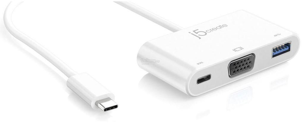 J5 Create USB Type-C to VGA &amp; USB 3.0 with Power Delivery (White)