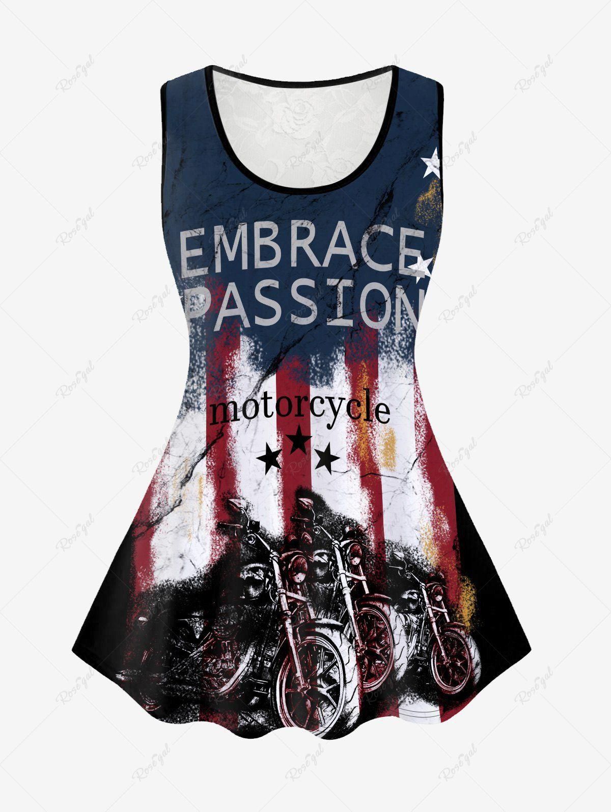 Plus Size Distressed American Flag Motorcycle Graphic Lace Panel Tank Top - 4x | Us 26-28