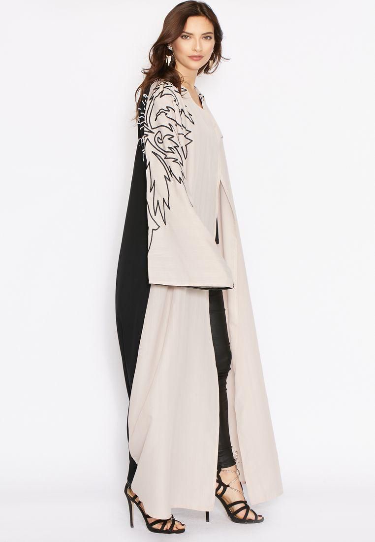 Colourblock Embroidered Shoulder Abaya