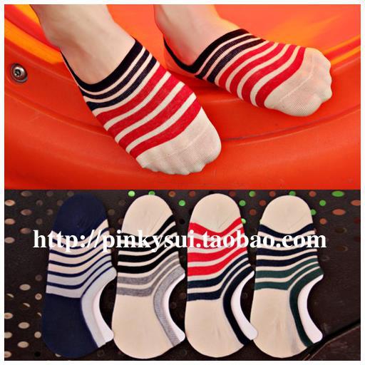 Six package postseason striped men's socks men's cotton low help shallow mouth silicone invisible hosiery socks