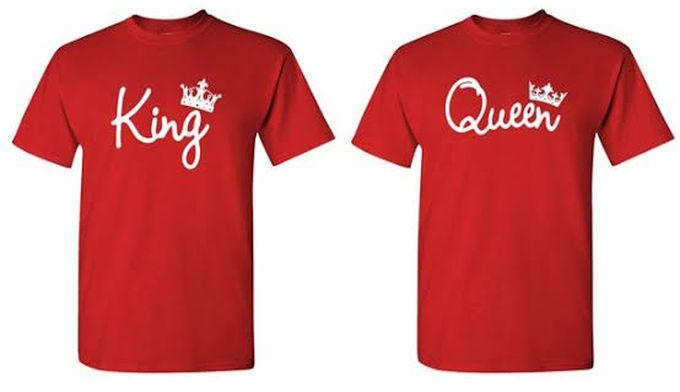 King And Queen Couple Round Neck Printed Polo T-Shirt- Red