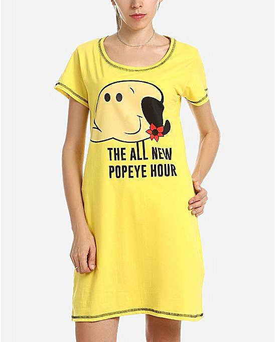 Andora "The All-New Popeye Hour" Printed Night Gown - Yellow