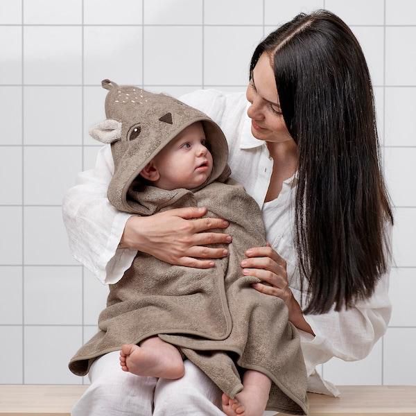 TROLLDOM منشفة طفل مع قلنسوة, غزال/بني, ‎80x80 سم‏ - IKEA