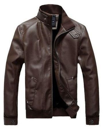 Fashion British Men's Stand-Collar Zipper Long Sleeve Coat Jacket (Brown)