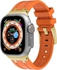 Next store Liquid Silicone Rubber Band Compatible with Apple Watch Series Ultra 2 - 9 - 8 Ultra - 8 - 7 - 6 - 5 49mm 45mm 44mm 42mm, Premium Rubber Strap with Stainless Steel Adapter (Orange & Gold)