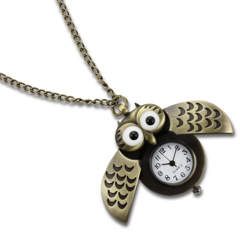 Pocket Watch Analog , Owl Shape , Bronze