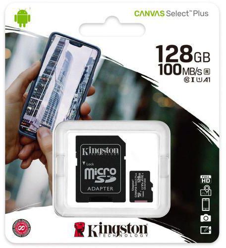 Kingston 128GB Class10 Canvas Select Plus MicroSD Card With SD Adaptor - SDCS2/128GB
