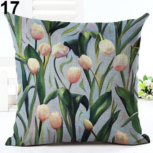 Bluelans Tropical Green Plant Leaves Flower Linen Cushion Cover Pillow Case Home Decor