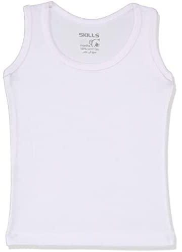 Skills Cotton Round-Neck Solid Sleeveless Undershirt for Kids - White, 24 Months