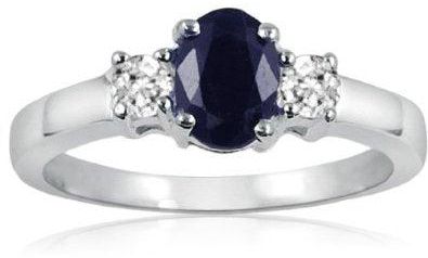 Blue Sapphire and White Topaz Three Stone Ring in Sterling Silver - 02SH49
