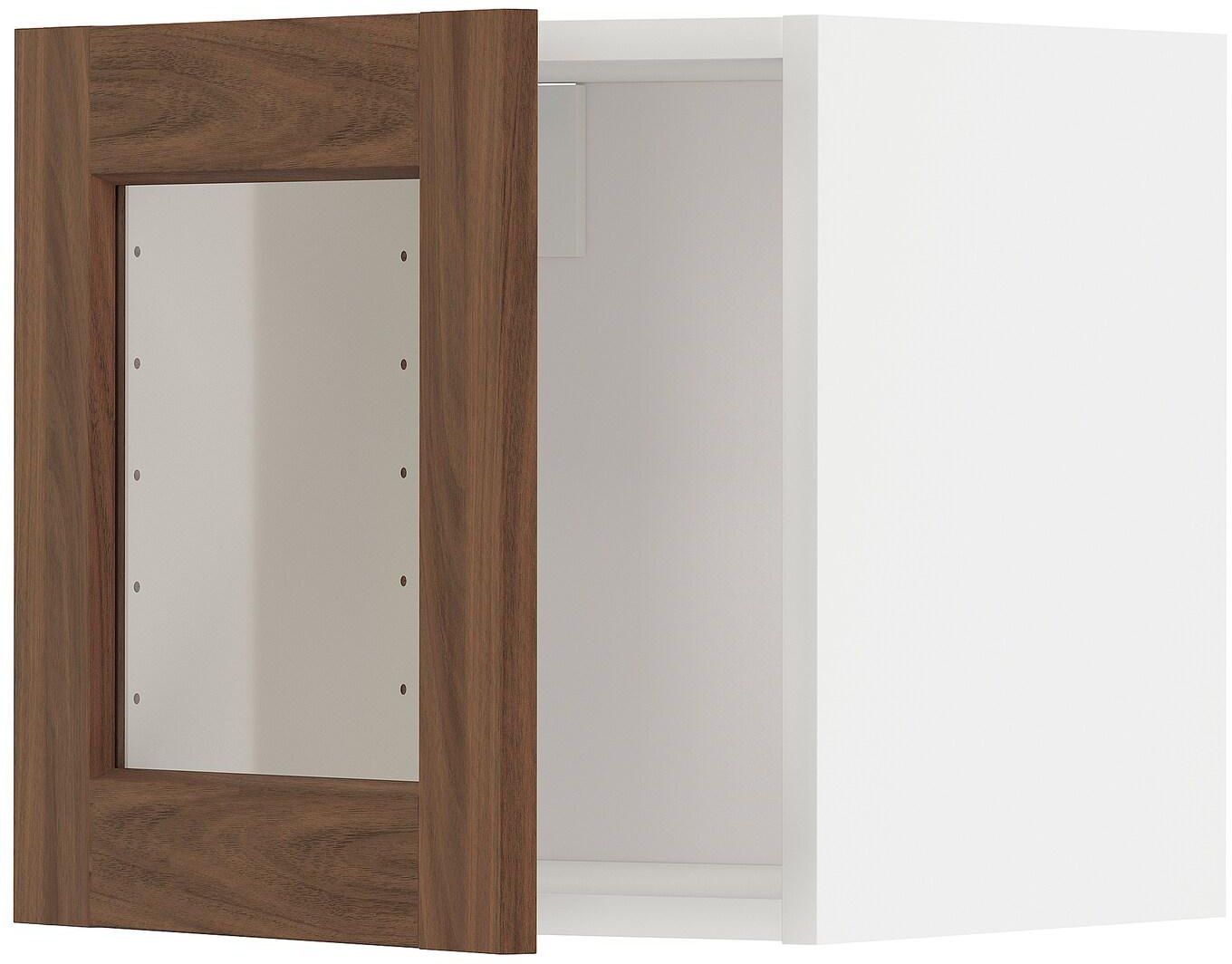 METOD Wall cabinet with glass door - white Enköping/brown walnut effect 40x40 cm