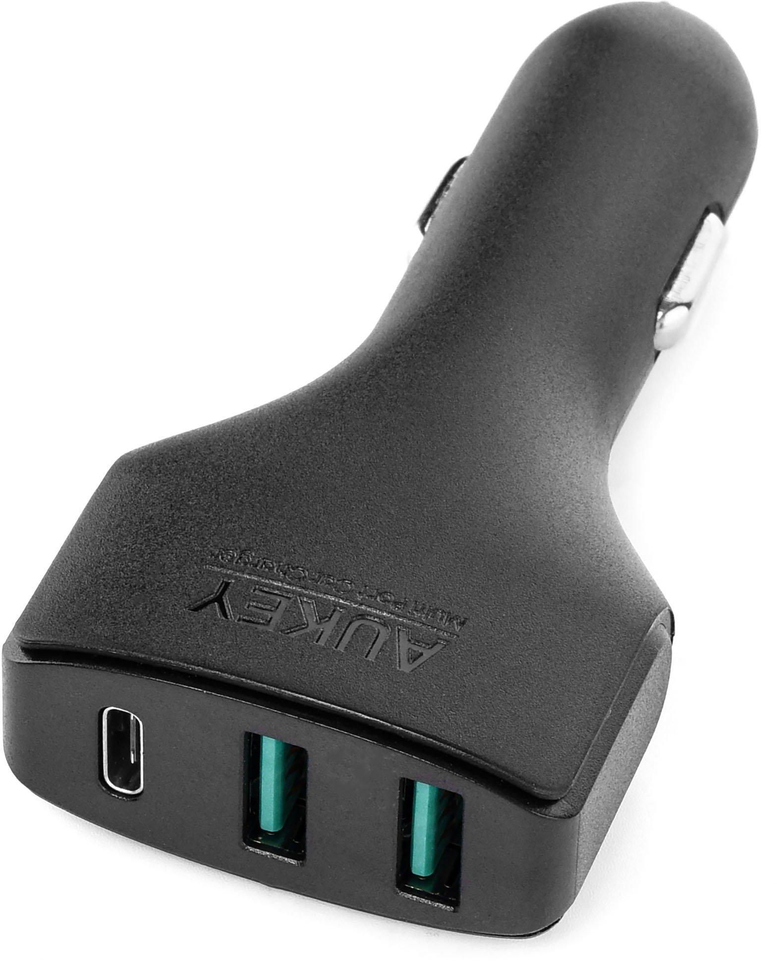 Aukey Car Charger with USB C Port & Dual Ai Power Ports with Qualcomm , Black