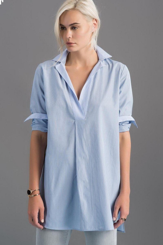 Milla by Trendyol Striped Shirt for Women - 40 EU, Blue