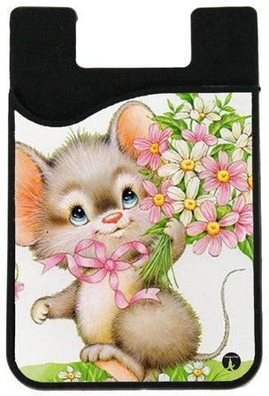 محفظة لحمل البطاقات بطبعة فنية كلاسيكية على شكل فأر لطيف أبيض/أسود/وردي