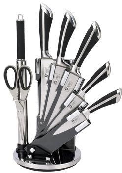 طقم سكاكين ستانلس ستيل 8 قطع مع حامل اكريليك – أسود، صنع في سويسرا