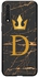 غطاء حماية واق لهاتف هواوي نوفا 5T نمط رخامي أسود بحرف "D" مطبوع عليه بلون ذهبي