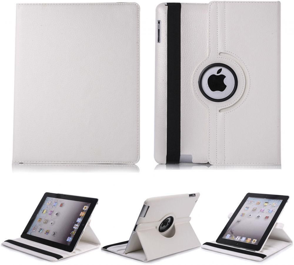 iPad Air 2 PU Leather 360 Degree Rotating Skin Cover Smart Stand Folio Case - White