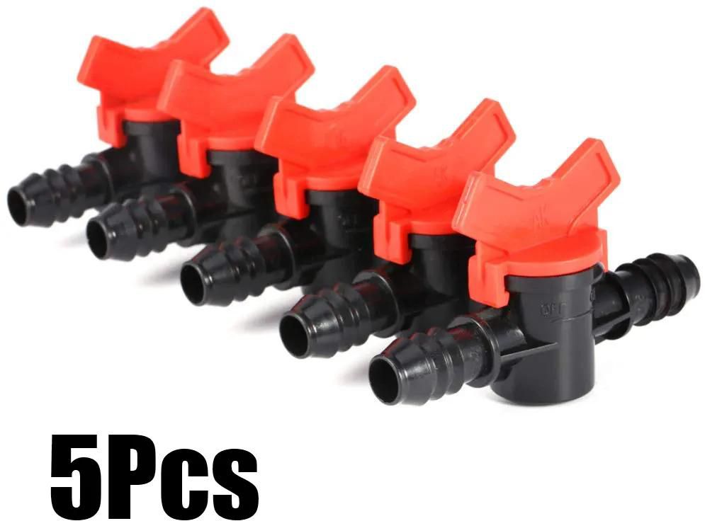 5pcs Barbed Hose Connector Drip Irrigation 16mm 1/2" 3/4 Inch Gate Valves Pipe Irrigation System