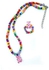 Colorful Beaded Necklace & Ring Set with Pink Gummy Bear Charm