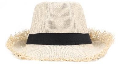 قبعة فيدورا من القش بشراشيب وبحافة سادة متعدد الألوان