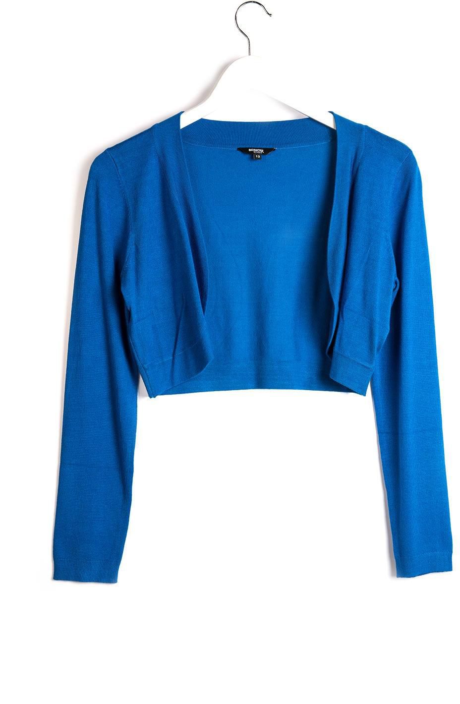 Basicxx Sweater Knit Shrug Long Sleeve Cropped for Ladies Size 14 Blue