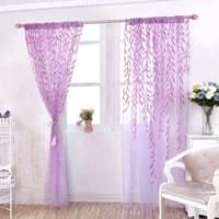 DEALS FOR LESS - Window Sheer, Willow Leaves Design, Puple  Color set of 2 Pieces.