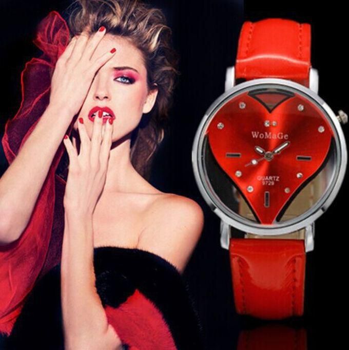 New Women/Ladies Transparent Leather Wrist Watch -Red