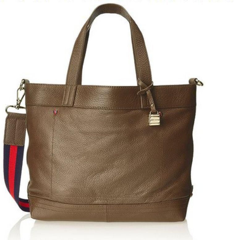 Tommy Hilfiger Pebble Leather Convertible Travel Tote / Pepper