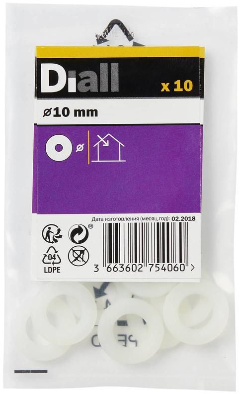 Diall Nylon Washer Pack (M10, 10 Pc.)