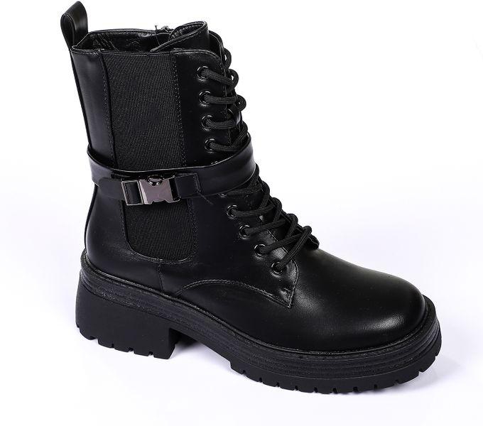 Dejavu Double Closure Black Safety Boots With Decorative Ankle Strap