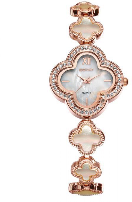WEIQIN 3921 Fashion Women's Nacre Dial Watches Flower Rhinestone Rose Gold Quartz Watch