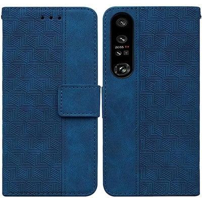 HuHa Case Cover Compatible For Sony Xperia 1 IV 2023 Geometric Embossed Leather Phone Case Blue