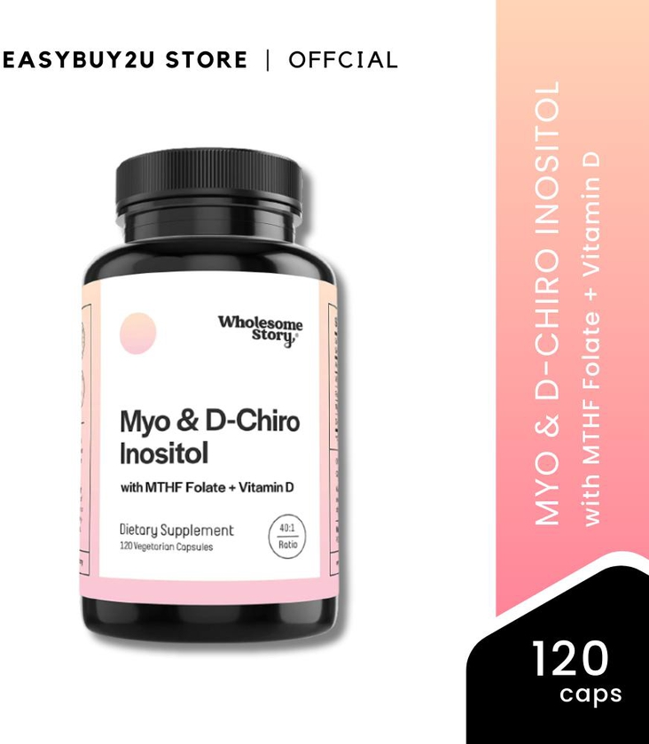 Myo-Inositol &amp; D-Chiro Inositol + MTHF Folate + Vitamin D 120 Capsules by Wholesome Story