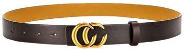 حزام من جلد البولي يوريثان مع إبزيم مزدوج على شكل حرف C بني/ذهبي