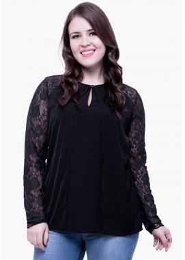 Faballey Curve Lace Sleeve Sassy Blouse Black 3XL