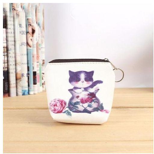 Eissely Cute Cat Women Girl Leather Zip Coin Purse Key Card Bag Lady Wallet