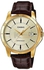 Casio Men's Round Golden Case Leather Strap Dress Watch (MTP-V004GL)