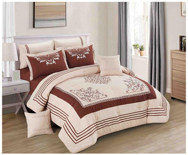 8-Piece Comforter Set Microfibre Beige/Brown 250 X 230 centimeter