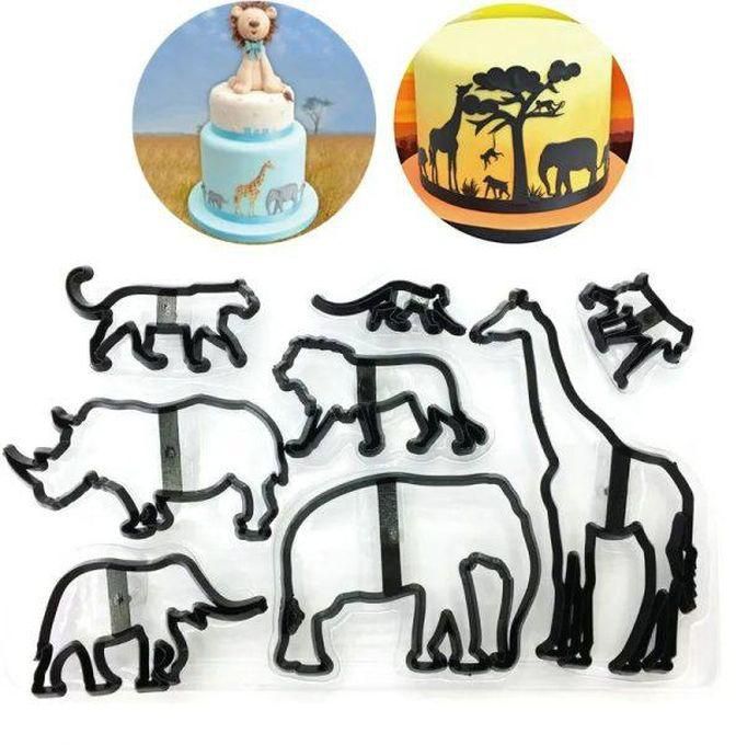 8Pcs Animal Cookie Cutter Plastic Elephant Lion Giraffe Leopard Fondant Cutter Safari Silhouette Cake Mold Cake Decorating Tools