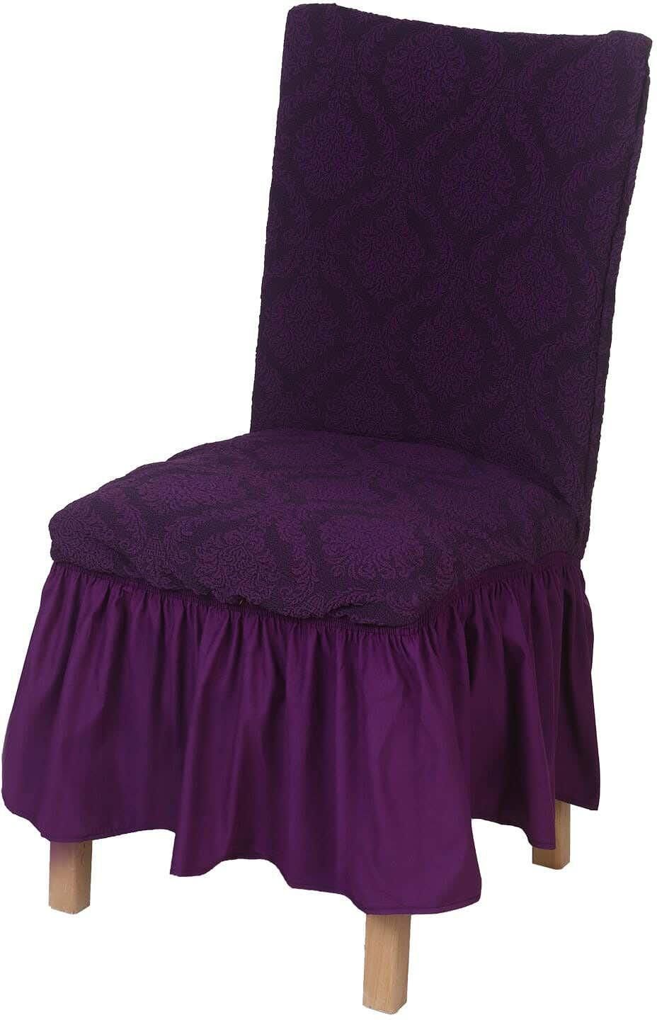 Get Turkan Jacquard Dining Chair Cover Set, 6 Pieces, Approximately 2100 Grm - Mauve with best offers | Raneen.com