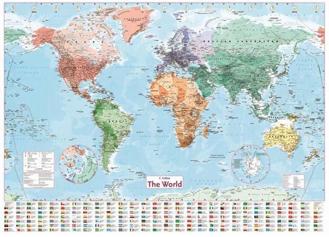 Collins World Maps Wall Chart Poster Geographical Atlas Educational
